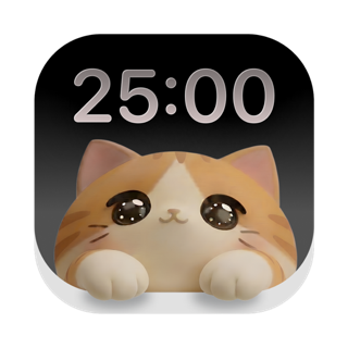 The new icon: a black rounded square with 25:00 at the top and a ginger kitten with big eyes resting its paws on the bottom edge.