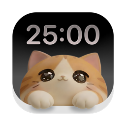The Focus Kitten app icon: a ginger and white kitten peeking over a 25:00 timer.