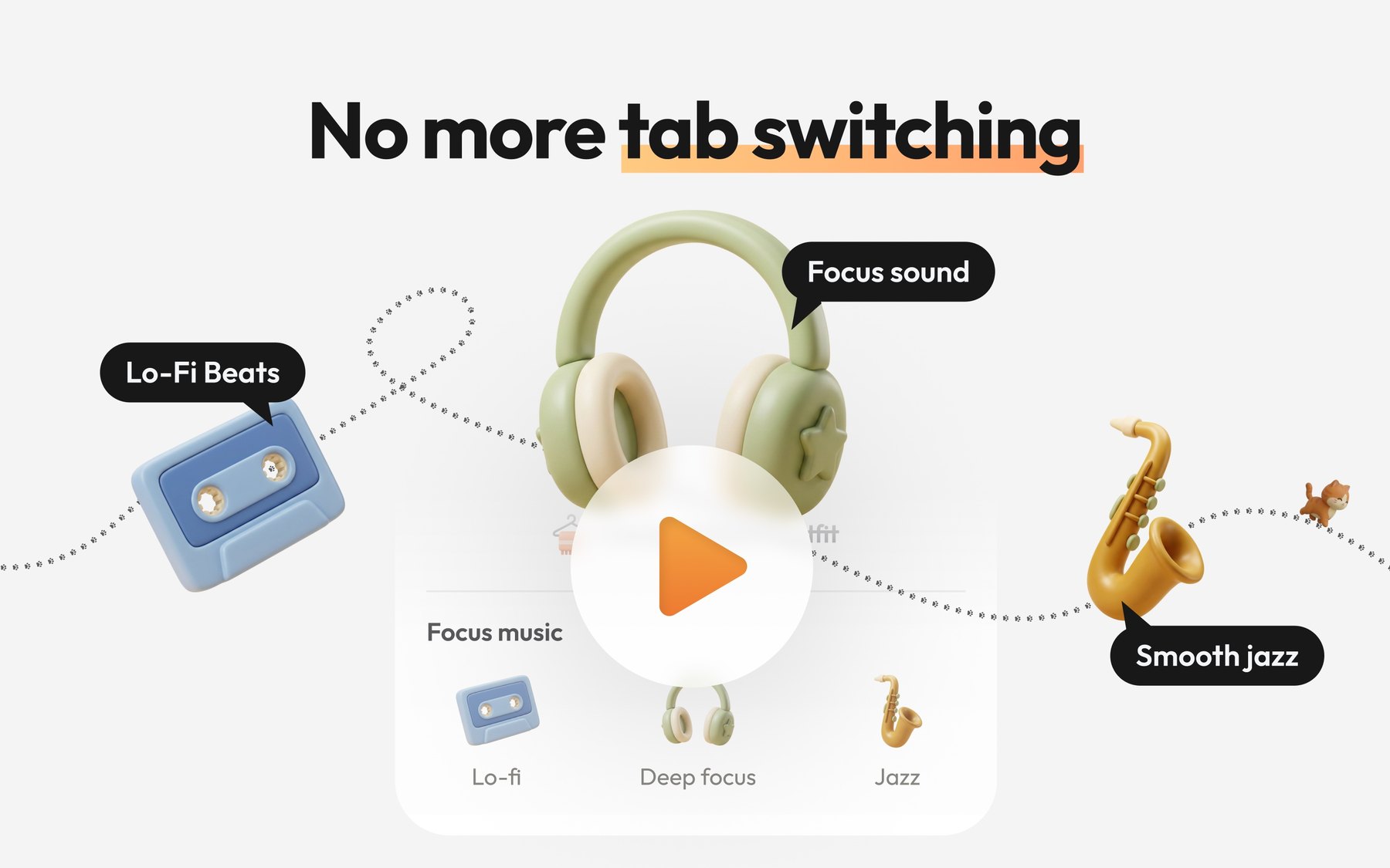 Screenshot 3: No more tab switching, with lo-fi, focus sound and jazz.