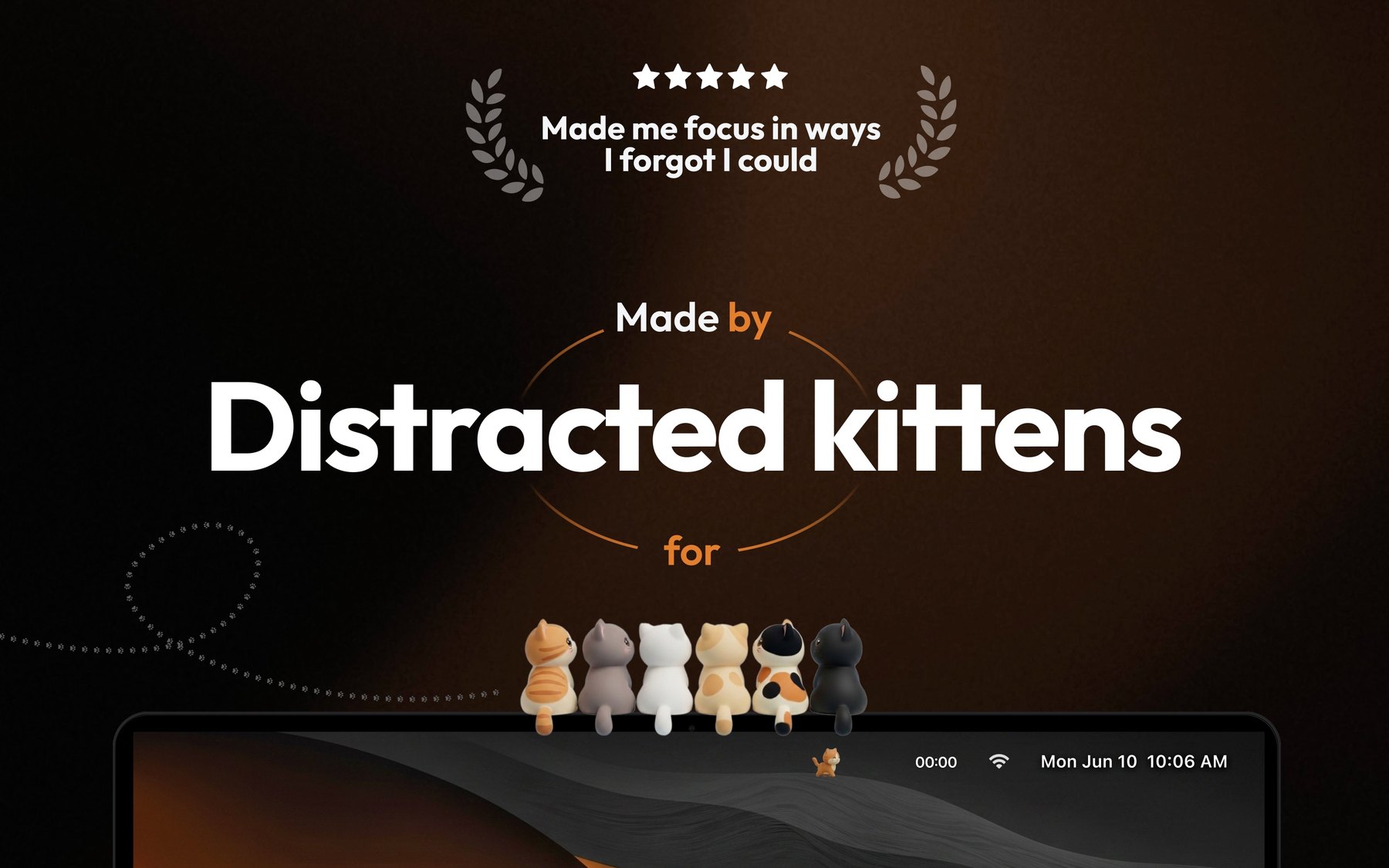 Screenshot 6: Made by distracted kittens, six kittens sitting on a MacBook.